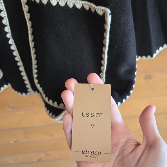 Utcoco Boutique Cardigan Jacket Cassidy Tonal Black Cream NWT M Coatigan - Picture 3 of 5